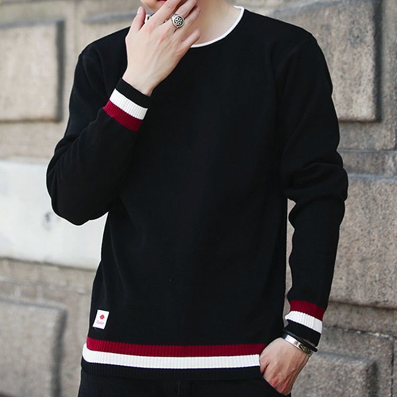 Stylish Solid Color O-Neck Knitted Spliced All-match Sweater Men&#39;s Clothing 2022 Autumn New Casual Pullovers Loose Korean Tops - Executive-Skincare