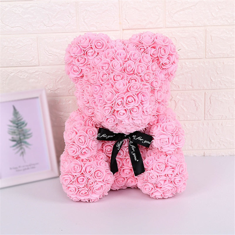 Rose Bear 25cm Artificial Flowers Rose Bear With Light Gift Box Girlfriend Anniversary Christmas Valentines Gift For Wedding - Executive-Skincare