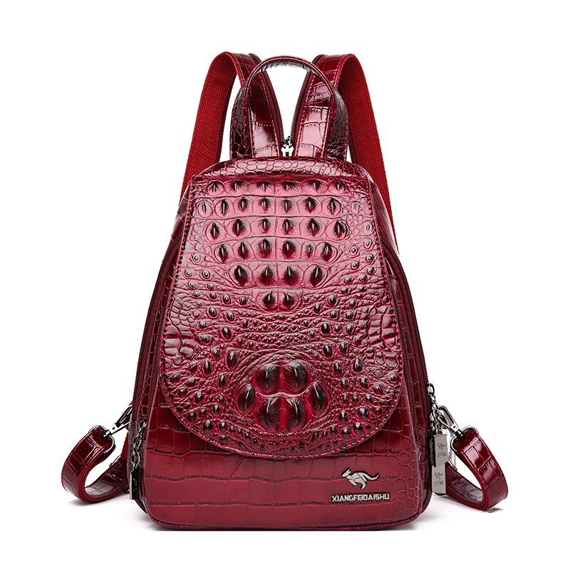 Luxury Crocodile Pattern Backpacks For Ladies Leather Backpack Women Shoulder Bag Large Capacity School Bags For Teenage Girl - Executive-Skincare