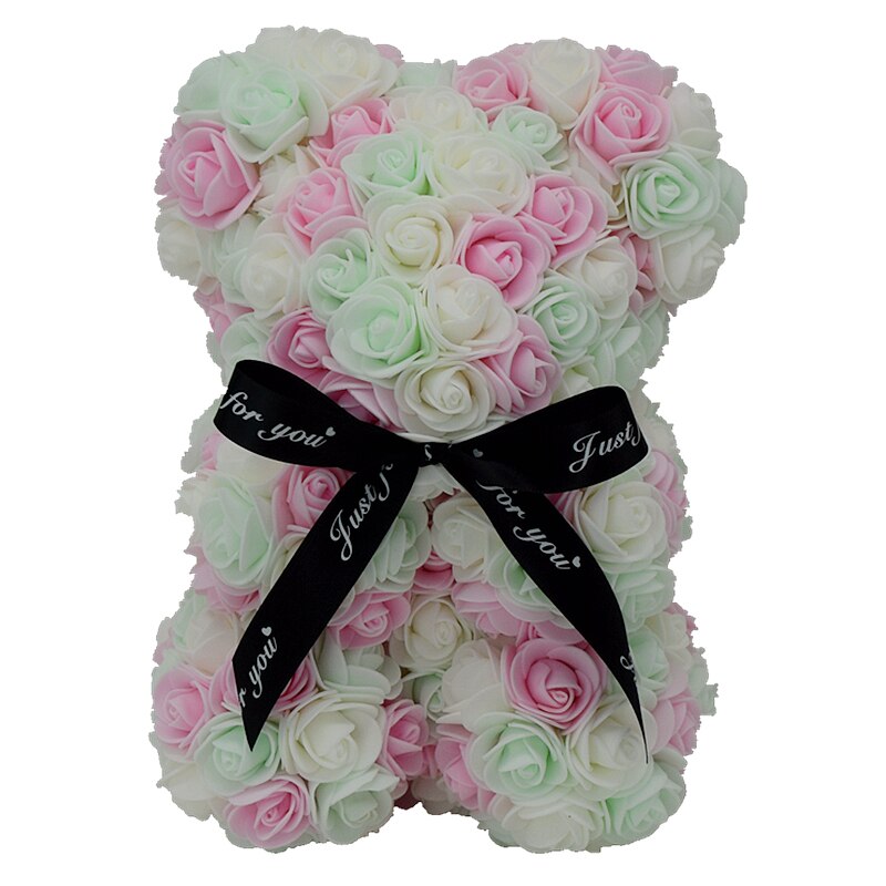 Rose Bear 25cm 10 Inches Artificial PE Foam Flower Teddy Handmade Gift for Valentine Birthday Girlfriend Wedding Decoration - Executive-Skincare