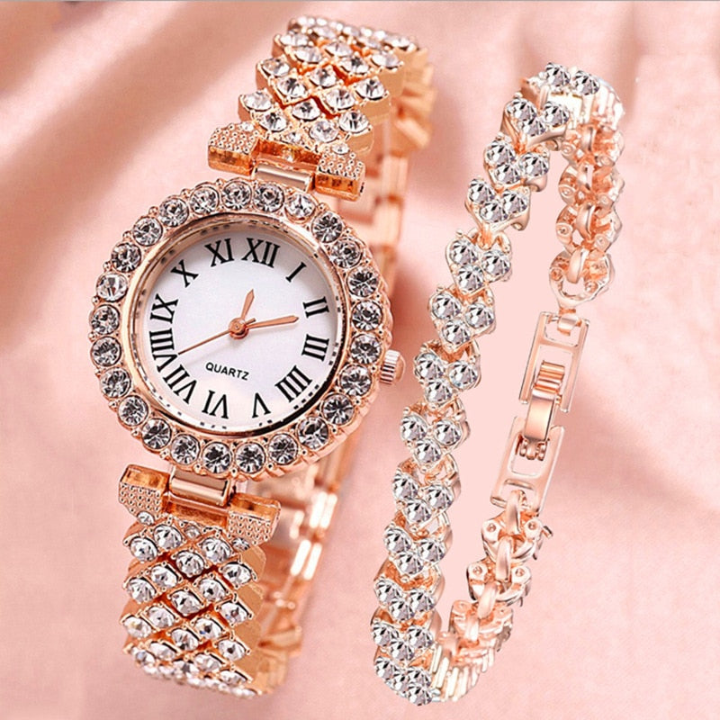 H11 Fashion Roman Pattern Diamond Ladies Watch for women Quartz Women&#39;s Watch Girls Lady Clock Bracelet Chains Free Shipping - Executive-Skincare