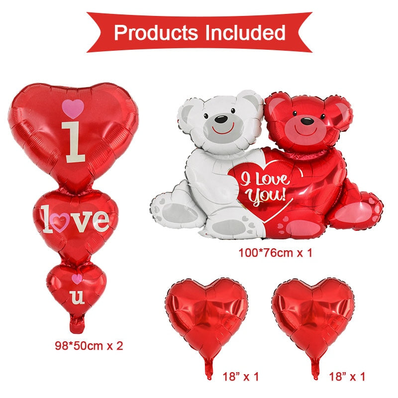 1Set I Love You Hug Bear Balloons Foil Heart Balloon for Wedding Valentine&#39;s Day Party Decoration Baby Shower Birthday Supplies - Executive-Skincare