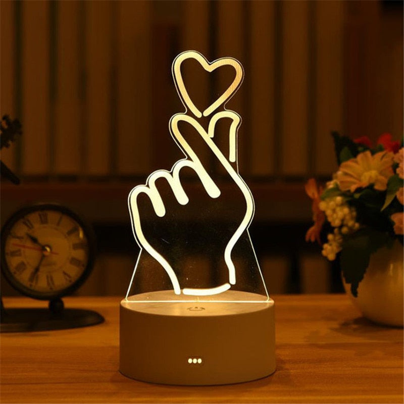 Romantic Love 3D Acrylic Led Lamp for Home Children&#39;s Night Light Table Lamp Birthday Party Decor Valentine&#39;s Day Bedside Lamp - Executive-Skincare