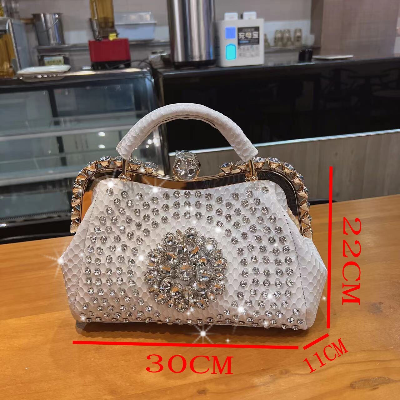 2022 New Luxury Fashion Diamonds Women&#39;s Handbags Leather Design Clip Rhinestone Bag Portable Tote Shoulder Messenger Bags - Executive-Skincare