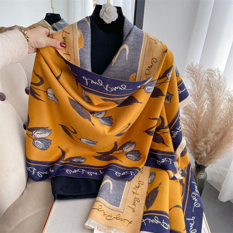 Luxury Brand Cashmere Warm Scarf for Women Design Winter Thick Shawl Wrap Pashmina Blanket Poncho Female Bufanda Echarpe Foulard - Executive-Skincare