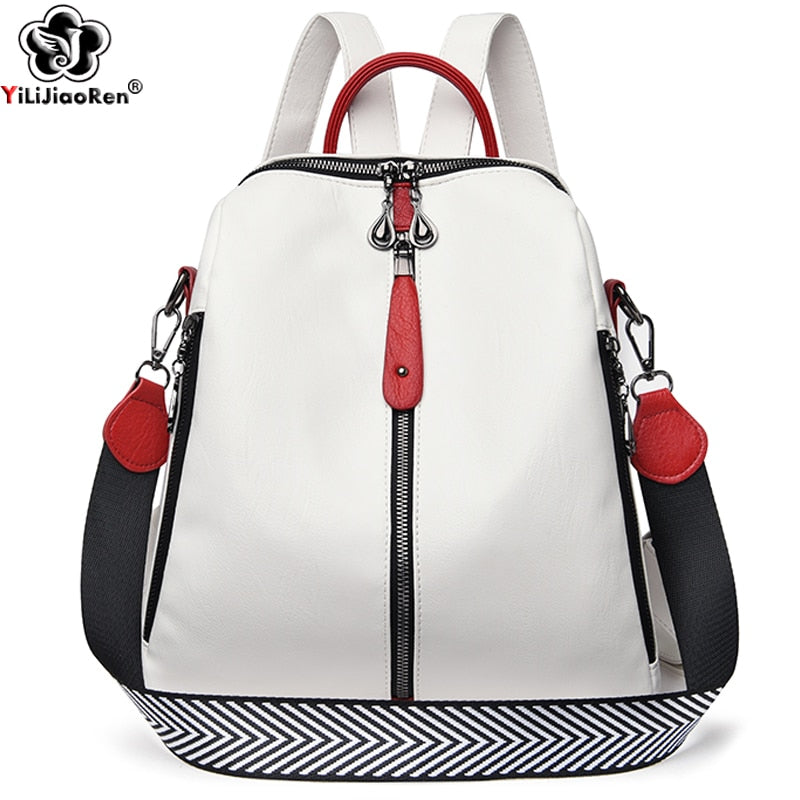 Fashion Backpack Women Soft Leather Backpack Female White High Quality Travel Back Pack School Backpacks for Girls Sac A Dos Hot - Executive-Skincare