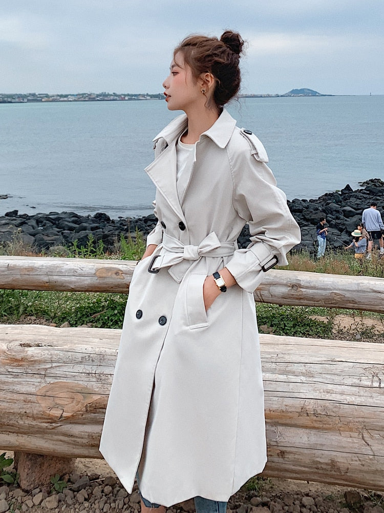 Fashion New Double-Breasted Women Trench Coat Long Belted Slim Lady Duster Coat Cloak Female Outerwear Spring Autumn Clothes - Executive-Skincare