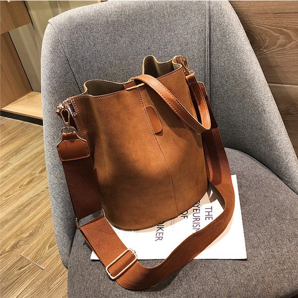 Brand design luxury ladies bucket PU shoulder bag single shoulder large capacity messenger broadband female solid color handbag - Executive-Skincare