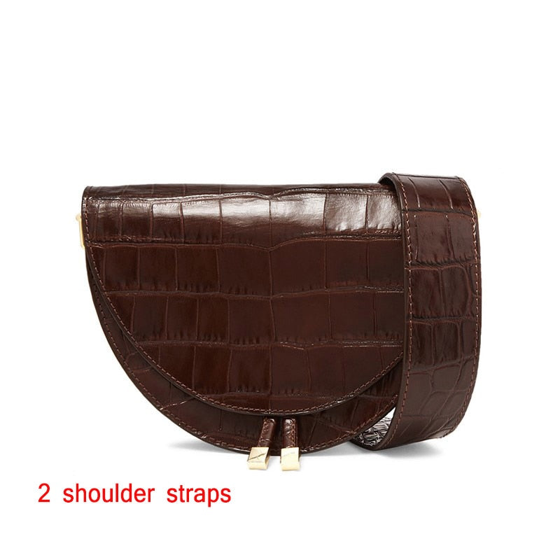 Fashion Snake pattern women shoulder bags clothing half circle coverd pu leather Ladies Messenger Bags trendy Saddle Bag handbag - Executive-Skincare