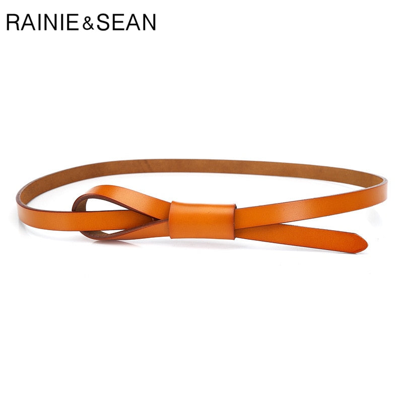 RAINIE SEAN Thin Real Leather Women Belt Korean Casual Ladies Knot Belts for Dresses Autumn Camel Self Tie Strap Accessories - Executive-Skincare