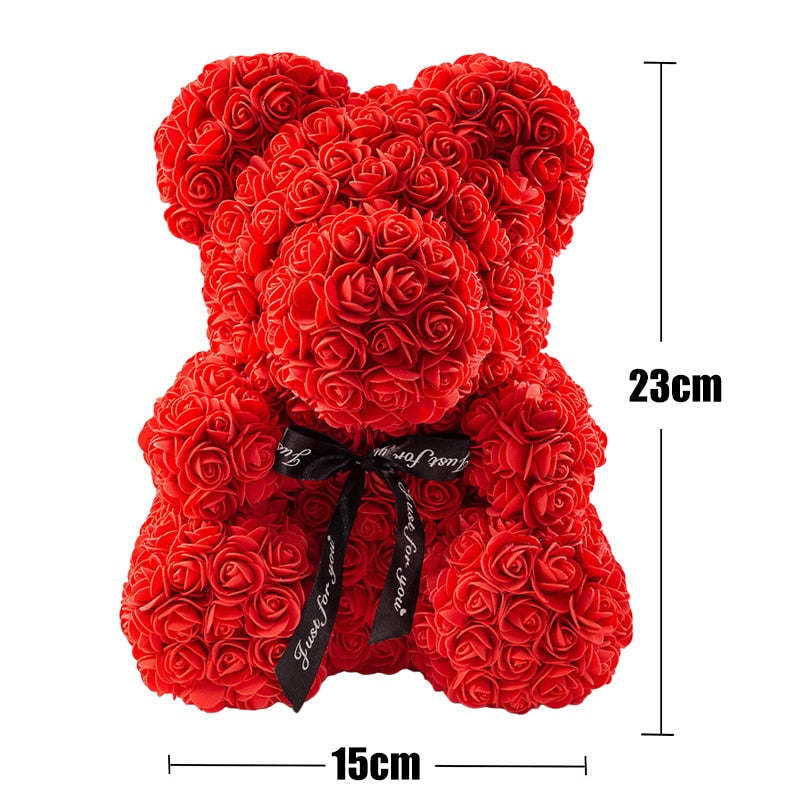 Rose Bear 25cm Artificial Flowers Rose Bear With Light Gift Box Girlfriend Anniversary Christmas Valentines Gift For Wedding - Executive-Skincare