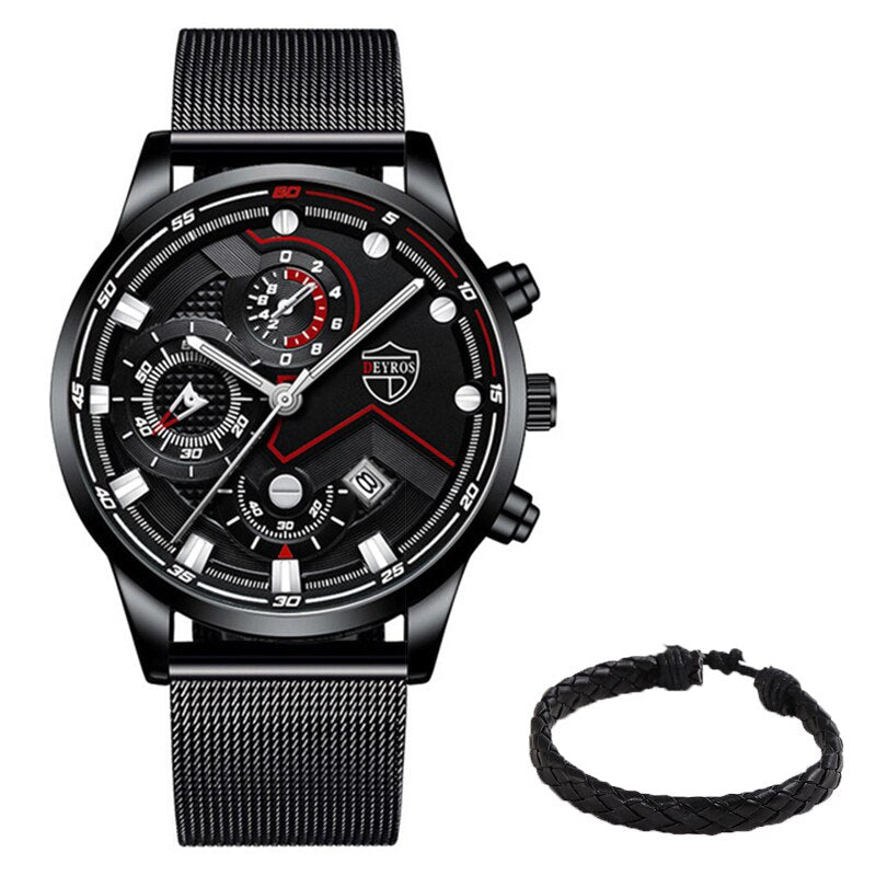 2022 Fashion Mens Sports Watches for Men Business Stainless Steel Quartz Wrist Watch Luxury Man Casual Bracelet Luminous Clock - Executive-Skincare