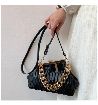 Fashion Triangle Design gold Thick Chain Shoulder Crossbody Bag For Women 2022 New Luxury Brand Handbag Large Party Cluth - Executive-Skincare