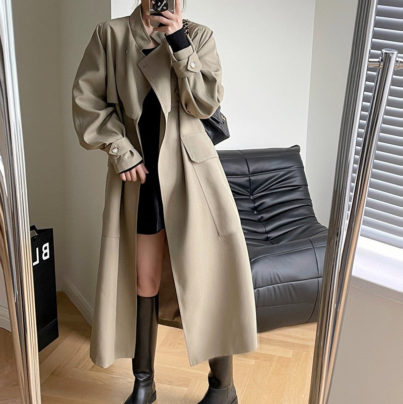 Women&#39;s Belted Long Windbreaker Women&#39;s Coat Korean Casual Slim Cardigan - Executive-Skincare