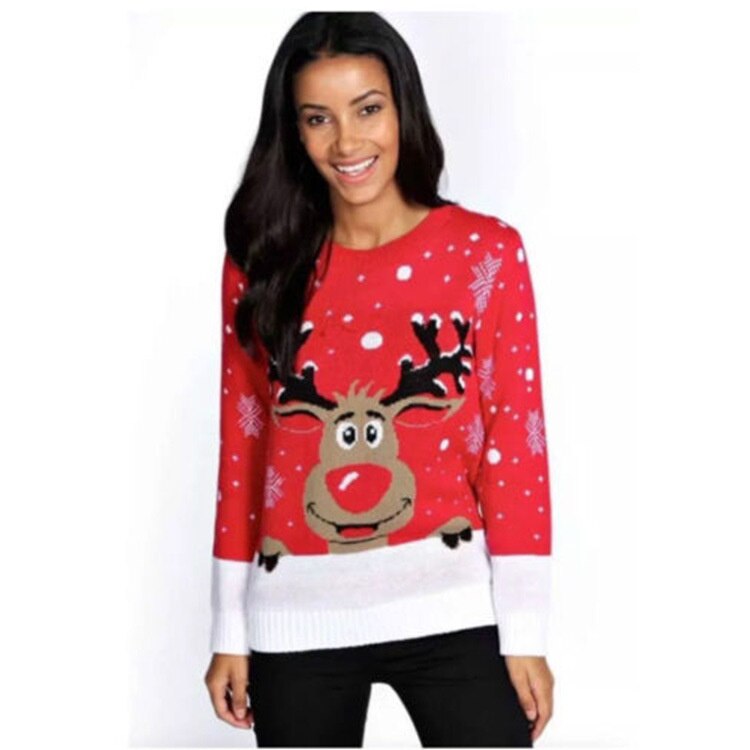 Autumn Winter Pullover Women&#39;s New Deer Jacquard Christmas Reindeer Sweater Women&#39;s Snowflakes Pullover - Executive-Skincare