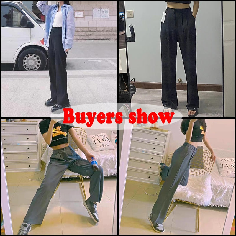 Lucyever Autumn Winter Women&#39;s Wide Leg Pants Loose High Waist Casual Trousers Woman Korean Style Solid Office Straight Pants - Executive Quality Store