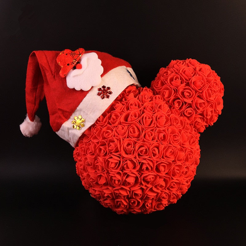 Christmas Teddy Rose Unique Flower Bear with Gift Box Red Artificial Rose Flowers Bear for Mothers Day Valentines Anniversary - Executive-Skincare