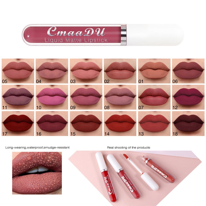 6 Colors/Set Fashion Matte Lip Gloss Sets Natural Moisturize Waterproof Lasting Velvet Sexy Red Liquid Lipstick Beauty Cosmetic - Executive-Skincare