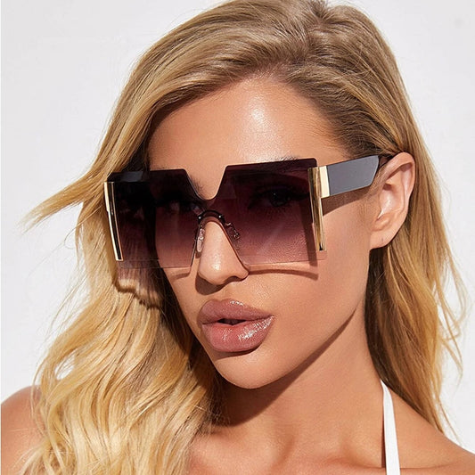 2022 New Big Frame Oversize Sunglasses Women Brand Designer Rimless Square Shades Vintage Fashion Gradient Clear Sun Glasses - Executive-Skincare