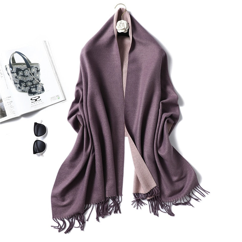 Winter Cashmere Scarf Women Thick Warm Shawls Wraps Lady Solid Scarves Fashion Tassels Pashmina Blanket Quality Foulard 2022 New - Executive-Skincare