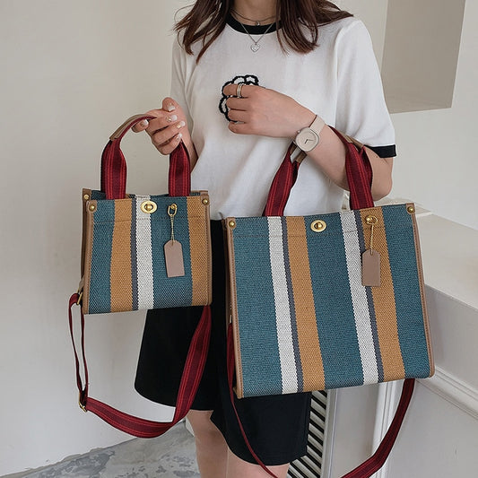 2022 Canvas Stripe Tote Bag Vintage Shoulder Crossbody Bags Large Small Size Versatile Women&#39;s Handbags Shopping Storage Handbag - Executive-Skincare