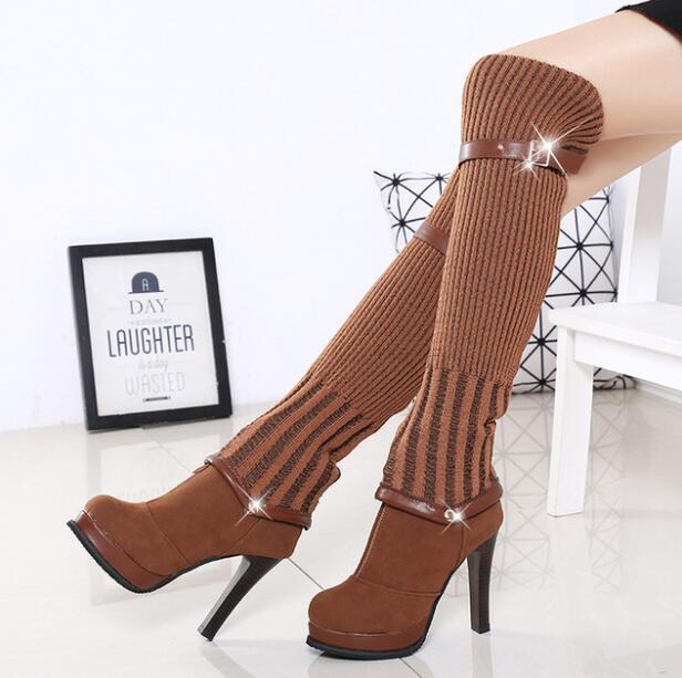 COVOYYAR 2022 Knitting Knee High Boots Fashion Long Thigh High Boots Women High Heels Autumn Winter Women Shoes Dual Use WBS2041 - Executive-Skincare