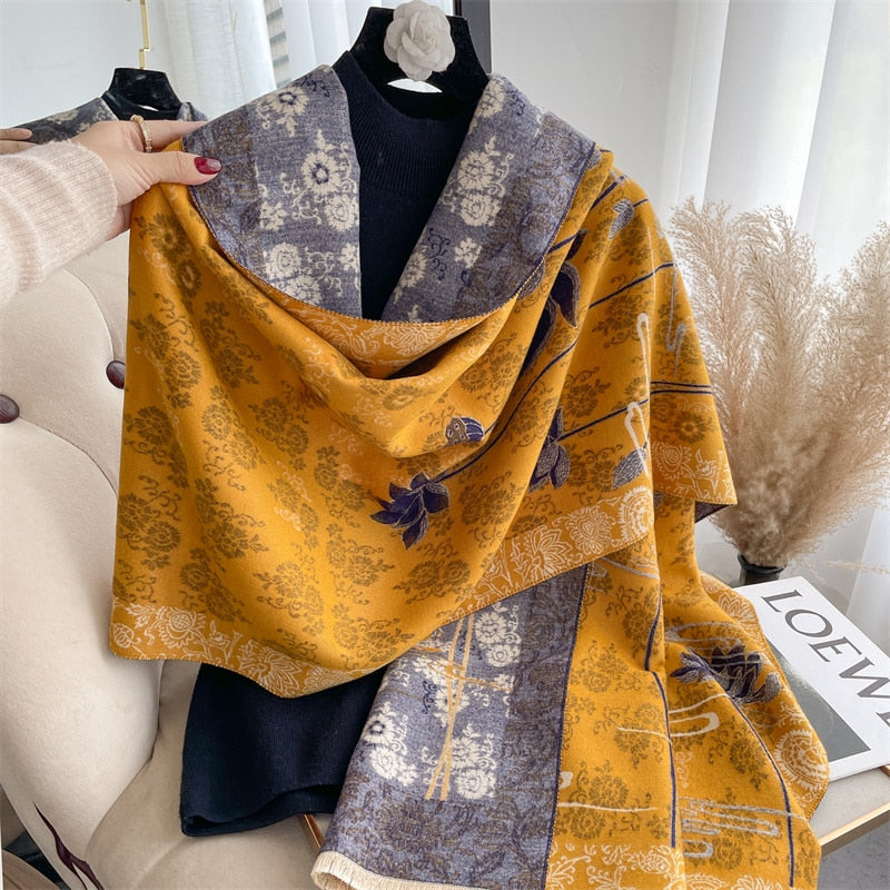 Luxury Brand Cashmere Warm Scarf for Women Design Winter Thick Shawl Wrap Pashmina Blanket Poncho Female Bufanda Echarpe Foulard - Executive-Skincare