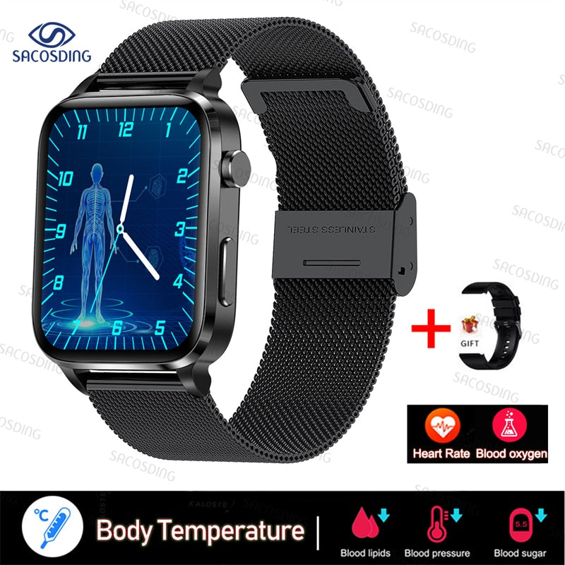 2023 New Thermometer Smart Watch Men Sangao Laser Treat Health Heart Rate Blood Pressure Sport Smartwatch Sleep Monitoring+Gift - Executive-Skincare