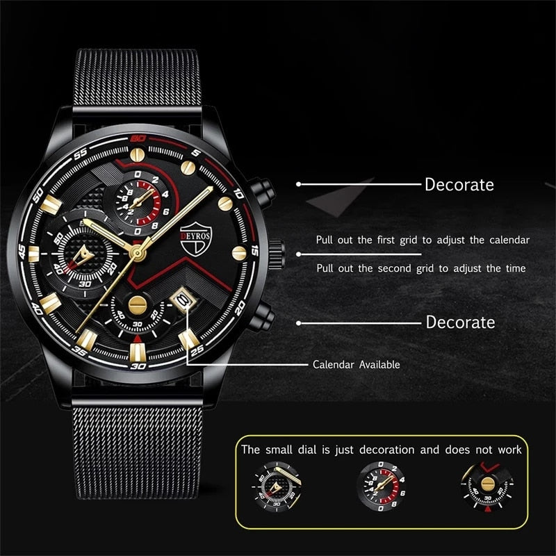 2022 Fashion Mens Sports Watches for Men Business Stainless Steel Quartz Wrist Watch Luxury Man Casual Bracelet Luminous Clock - Executive-Skincare