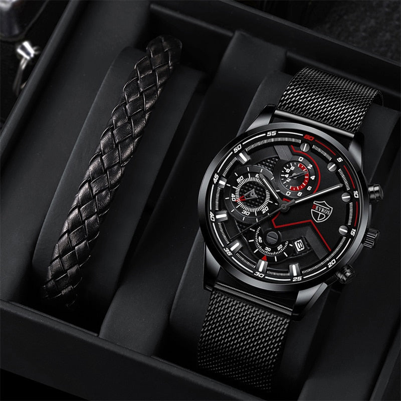 2022 Fashion Mens Sports Watches for Men Business Stainless Steel Quartz Wrist Watch Luxury Man Casual Bracelet Luminous Clock - Executive-Skincare