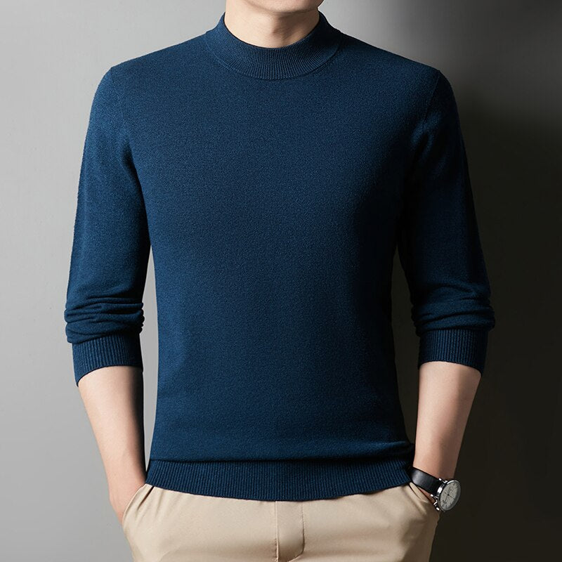 Autumn Winter Men&#39;s Half Turtleneck Warm Sweater Fashion Casual Thick Knitted Pullover Solid Bottoming Shirt Male Brand Clothing - Executive-Skincare