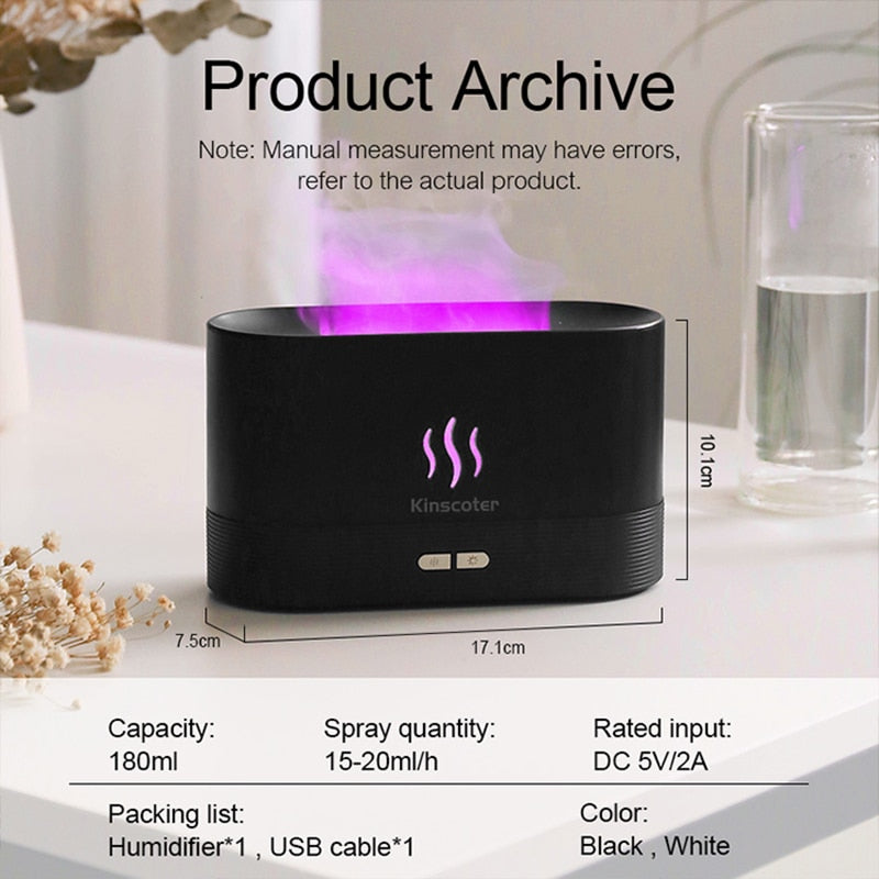 Kinscoter Aroma Diffuser Air Humidifier Ultrasonic Cool Mist Maker Fogger Led Essential Oil Flame Lamp Difusor - Executive Quality Store