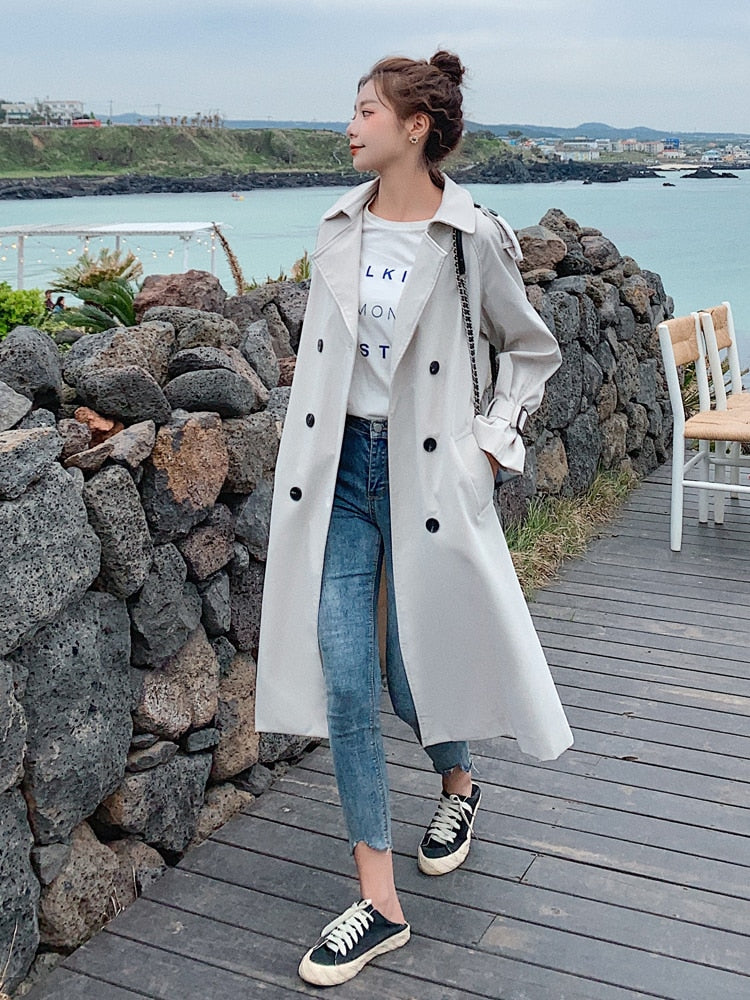 Fashion New Double-Breasted Women Trench Coat Long Belted Slim Lady Duster Coat Cloak Female Outerwear Spring Autumn Clothes - Executive-Skincare