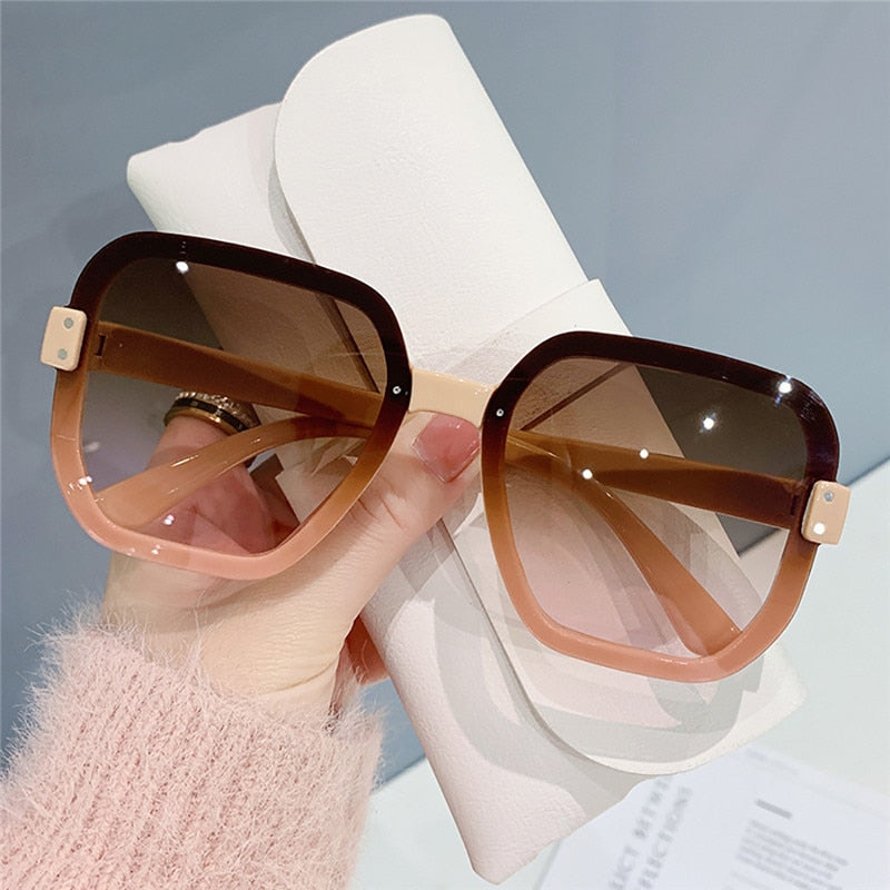 Classic Vintage Square Sunglasses Woman Gradient Mirror Frameless Sun Glasses Female Retro Fashion Rimless Oculos De Sol - Executive-Skincare