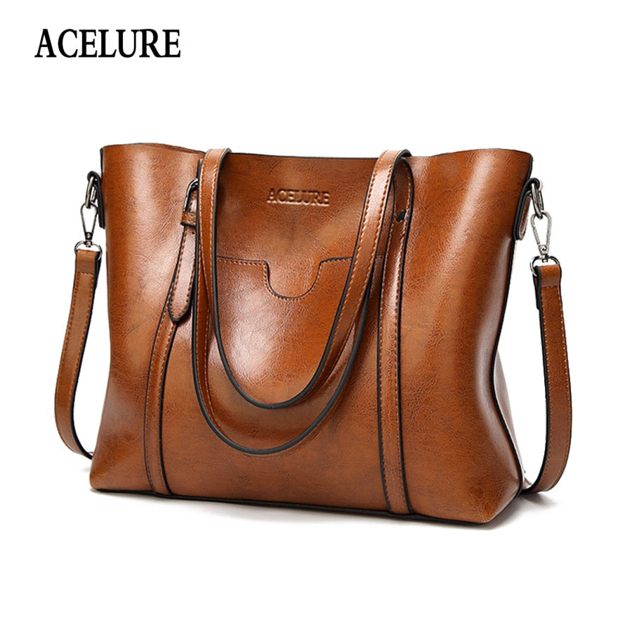 ACELURE Women bag Oil wax Women&#39;s Leather Handbags Luxury Lady Hand Bags With Purse Pocket Women messenger bag Big Tote Sac Bols - Executive-Skincare