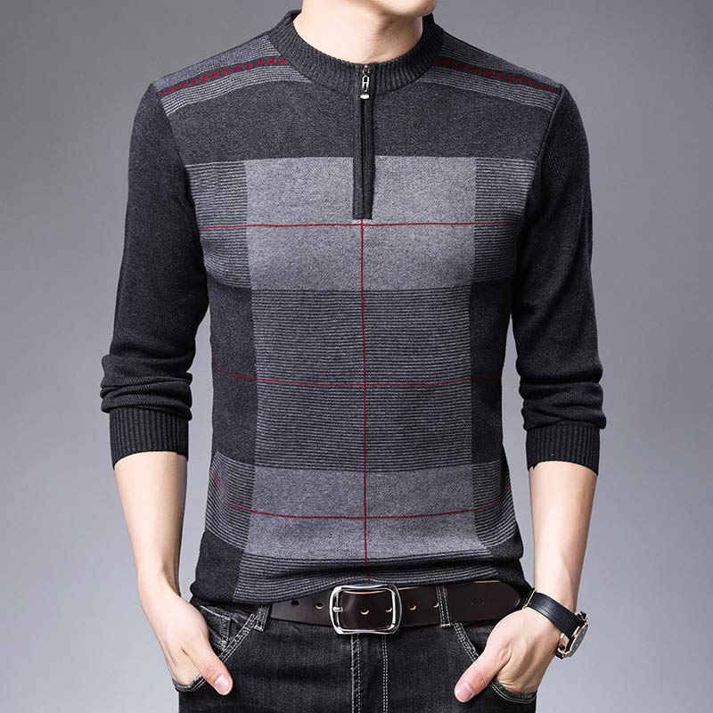 2022 Zipper Thick Warm Winter Striped Knitted Pull Sweater Men Wear Jersey Mens Pullover Knit Mens Sweaters Male Fashions 93003 - Executive-Skincare