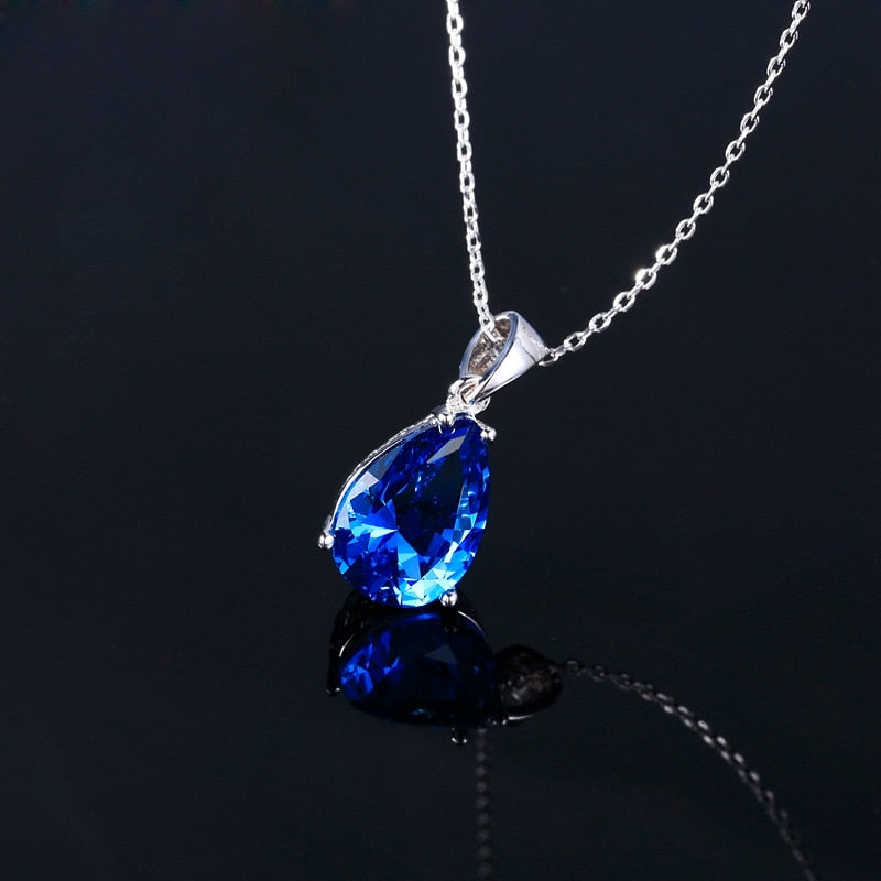 Nasiya Women&#39;s Fashion Necklaces Pendants Aquamarine Blue Sapphire Water Drop Gemstone Party Wedding Jewelry Gift - Executive-Skincare