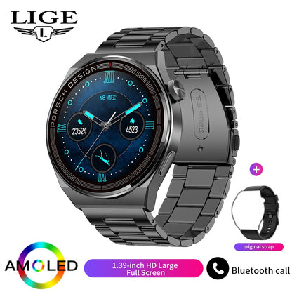 LIGE New Smart Watch Men AMOLED 390*390 HD Screen Always Display Time Fitness Bracelet Waterproof Stainless Steel Smartwatch Men - Executive-Skincare