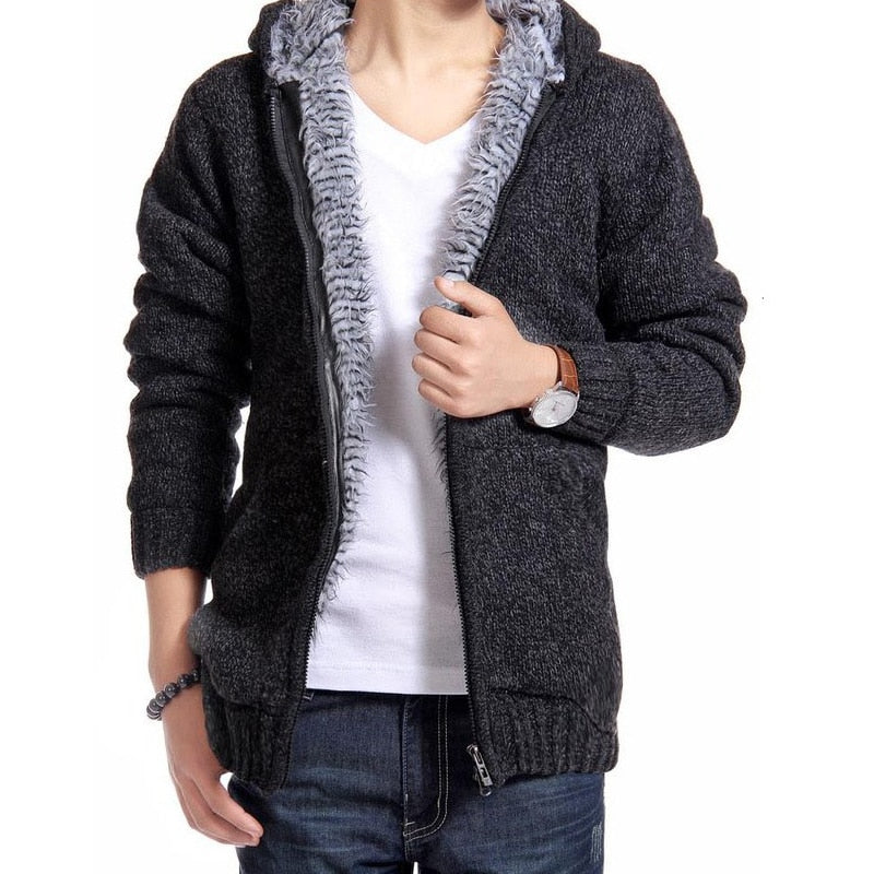 Autumn Winter Men&#39;s Thick Sweatercoat Collar Zipper Sweater Coat Outerwear Winter Fleece Cashmere Liner SweatersTurn-down Collar - Executive-Skincare