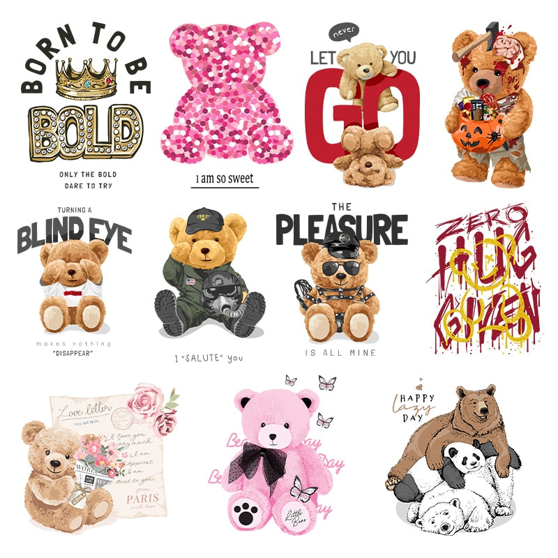 Bear Patch Iron on Transfers for Clothing Thermoadhesive Patches on Clothes Animals Teddy Bear Thermal Stickers on T-shirts - Executive-Skincare