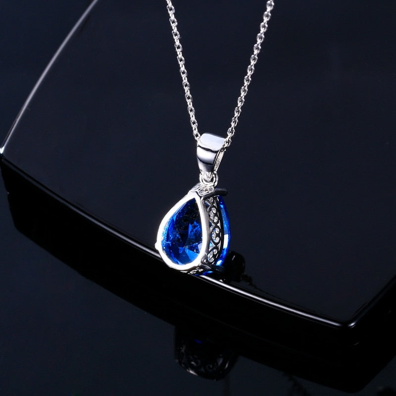 Nasiya Women&#39;s Fashion Necklaces Pendants Aquamarine Blue Sapphire Water Drop Gemstone Party Wedding Jewelry Gift - Executive-Skincare