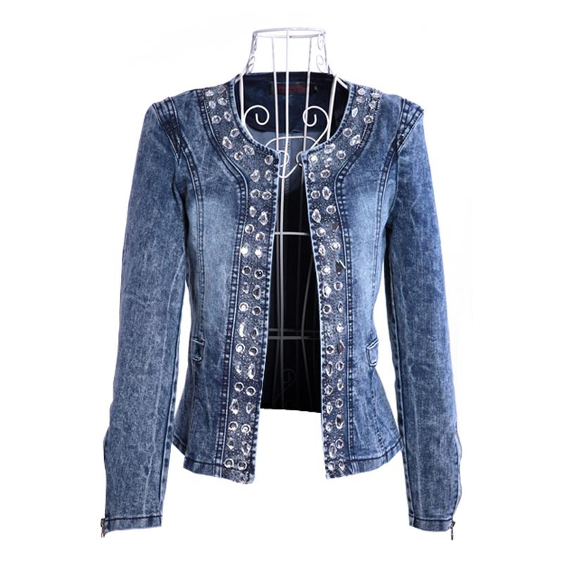 FMFSSOM New Spring Antumn Denim Jackets Vintage Diamonds Casual Coat Women's Denim Jacket Basis Tops Outerwear Jeans - Executive-Skincare