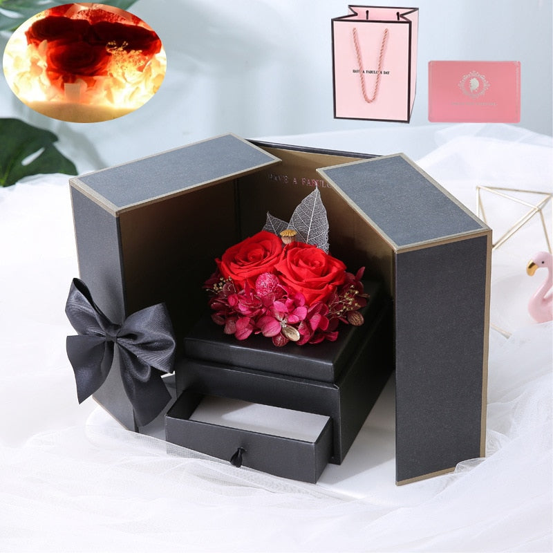 Luminous Preserved Flower Box Light Up Rose Bear Gift Box Artificial Flower Valentines Day Birthday Anniversary Girlfriend Gift - Executive-Skincare