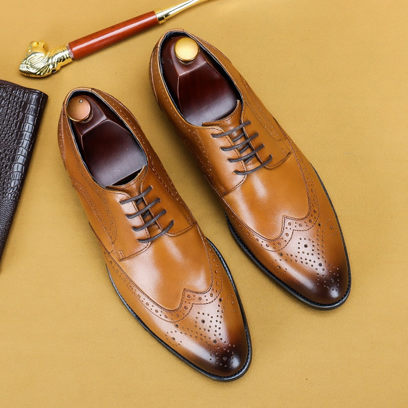 Desai 2022 New Men Dress Handmade Shoes Genuine Leather Male Oxford Italian Classic Vintage Lace-up Men&#39;s Brogue Shoes Oxford - Executive-Skincare