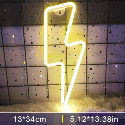 LED Home Neon Lightning Shaped Sign Neon Fulmination Light USB Decorative Light Wall Decor for Kids Baby Room Wedding Party - Executive-Skincare