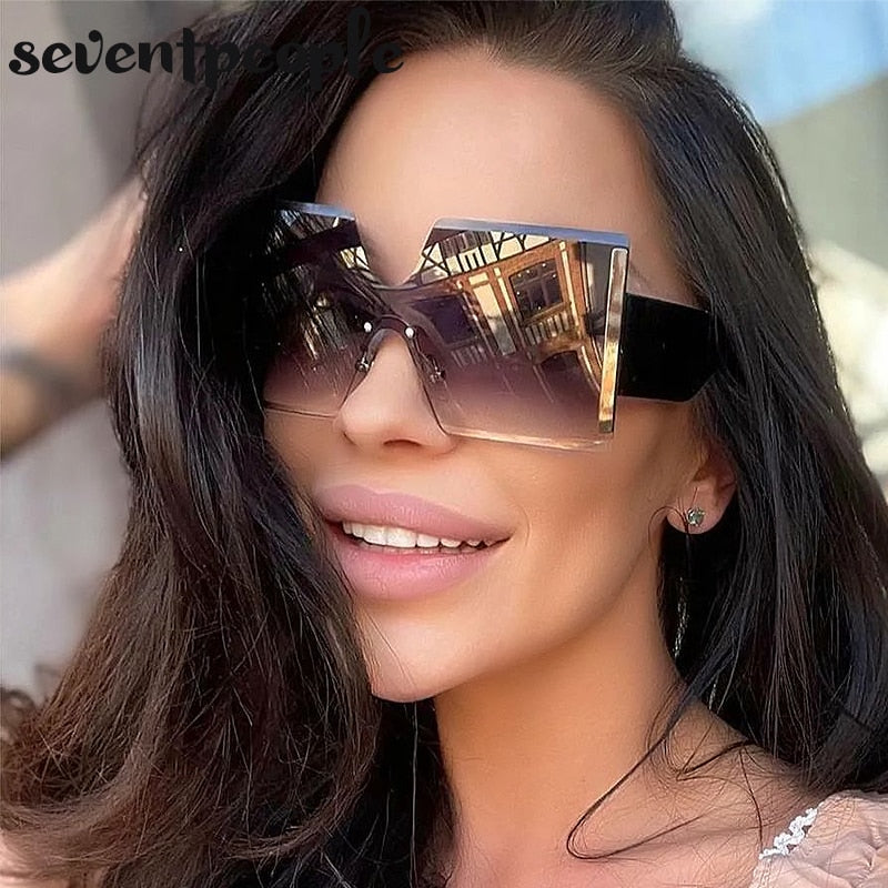 Oversized Square Rimless Sunglasses Women 2022 Luxury Brand Designer Fashion One Piece Sunglass Ladies Gradient Shades Eyewear - Executive-Skincare