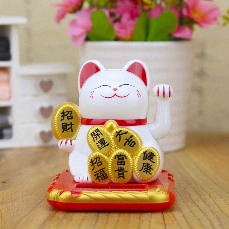 Chinese Lucky Wealth Waving Cat Gold Waving Hand Cat Home Decor Welcome Waving Cat Sculpture Statue Decor Car Ornament - Executive-Skincare