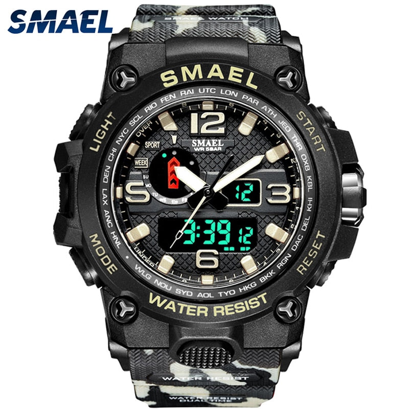 SMAEL Watches For Men 50M Waterproof Clock Alarm reloj hombre 1545D Dual Display Wristwatch Quartz Military Watch Sport New Mens - Executive-Skincare