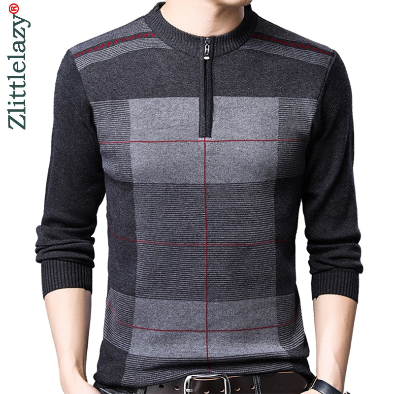 2022 Zipper Thick Warm Winter Striped Knitted Pull Sweater Men Wear Jersey Mens Pullover Knit Mens Sweaters Male Fashions 93003 - Executive-Skincare