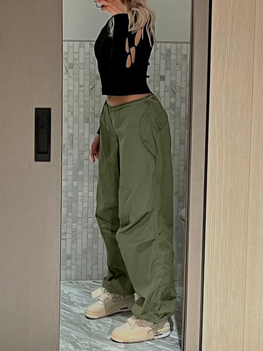 Women Casual Baggy Wide Leg Sweatpants Fashion Vintage Chic Solid Drawstring Trousers Y2K Loose Streetwear Joggers Cargo Pants - Executive-Skincare